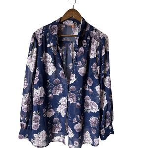 ModCloth Floral Long Sleeve Sheer Button Up Shirt Womens 3X Blouse Work Top Flaw